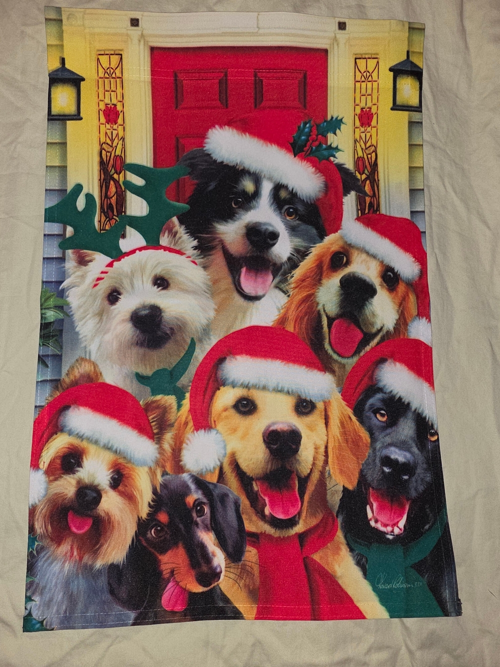 Festive Dogs Holiday Garden Flag - Red